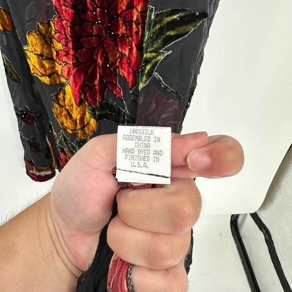 NEW Citron Silk Maxi Dress and Jacket Floral Print Velvet Beaded Fall - Picture 8 of 15